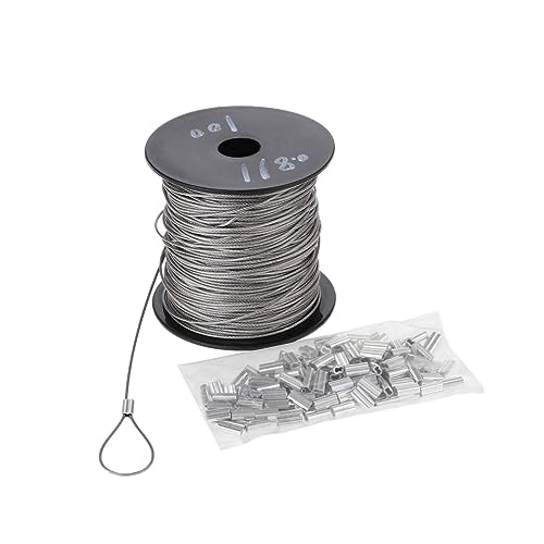 Cable de Acero Inoxidable de 100 Metros + 150 Manguitos de engarce de 7 x 7,1 mm de diámetro, Cable Revestido de Alta Resistencia de 328 pies