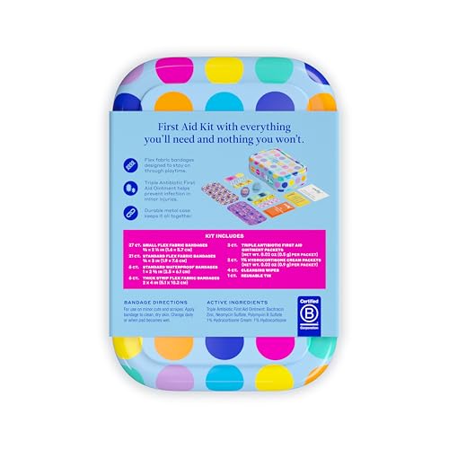 Welly First Aid Kit - Adhesive Bandages in Flexible Fabric and Waterproof, Singe Use Ointments (Triple Antibiotic, Cleansing Wipes and Hydrocortisone) - 70 Count