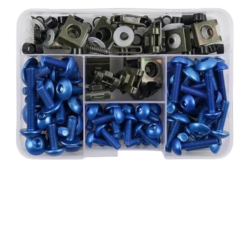 バイク用ングボディボルト に適合するヤマハ TMAX 500 TMAX560 FZ6 XMAX 用 バイクフェアリングファスナークリップ ウインドスクリーン ネジ ナット ボルトキット アルミファスナー ファスナークリップキット(青)