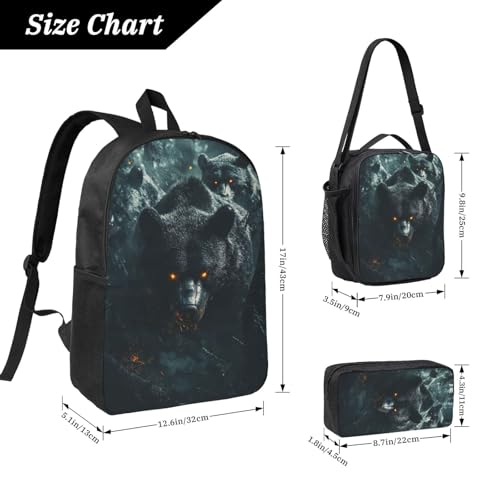 Halloween Bear Backpacks 3 Pcs Minimalist Backpack for Men and Women with Fun Graphic Cartoon Print for Travel Work2