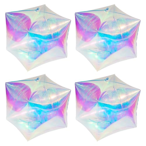 Deermon Inflatable Transparent Rainbow Cube Balloons, Large Iridescent Clear 22 Inches 4D Square Balloon For Girls Princess Mermaid Birthday Wedding Baby Shower Rainbow Party Decorations