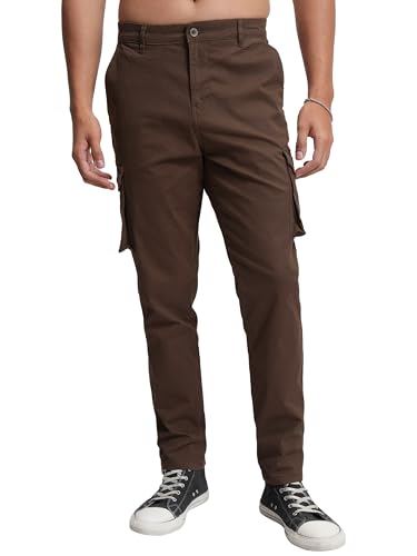 Image of Highlander Men's High-Rise Straight-Fit Cargo Trousers | Utility Pockets | Fashion & Function Blend | Carpenter Fit | Men Trousers | Trousers for Man |Cargo Pants for Men
