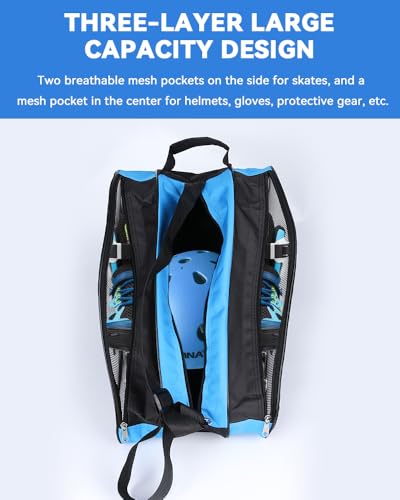 BELLALICHT Rollschuhe Tasche, Inliner Tasche, Schlittschuhe Rucksack mit verstellbaren Schultergurten, Skate Tasche für Damen & Herren, ideal für Skateboards und Rollschuhe - Blau