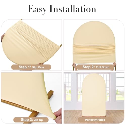 Image of Beige Arch Backdrop Cover Set of 2 (7.2ft & 6ft), Chiara Arch Cover Wrinkle-Free Spandex Arch Cover for Wedding Birthday Party Baby Shower Bridal Shower Ceremony Banquet Fabric Backdrop (No Stand)