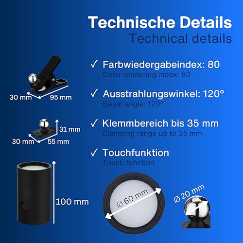 Rev Led Lampada Con Clip A Batteria Interruttore Nero - 6