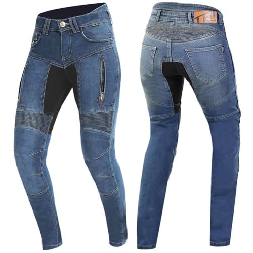 Trilobite Parado - Pantalones vaqueros de motorista para mujer, corte ajustado, aramida, TÜV, CE GS, con protectores, 34/32