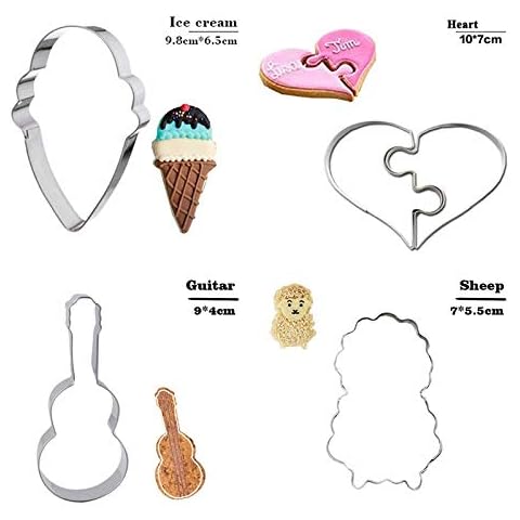 CXIANHUI Cookie Cutters Set,4Pcs/Set Ice Cream/Heart/Guitar/Sheep Shape Baking Stainless Steel Cookie Cutter Tools Kitchen Set Biscuit Press Icing Chocolate Cutter Baking Tool Cover