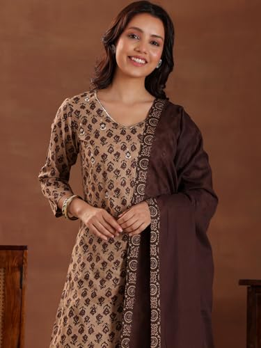 Image of Libas Printed Cotton Straight Kurta With Trouser and Dupatta