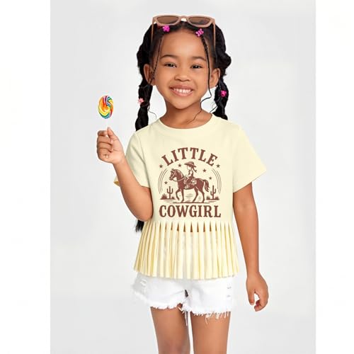 Image of Girls Western Shirt Cowgirls Embroidered Country Concert T Shirt Graphic Horseback Rider Tassel Fringe Tee Tops