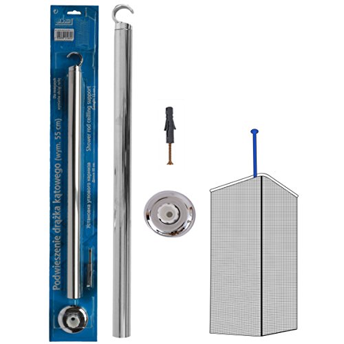 HOME CENTRE Chrome Colour Shower Curtain Rail Ceiling Support 55cm Length Corner Rail Rod Bath Pole