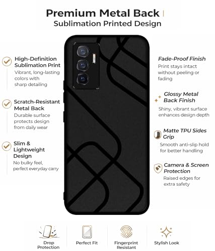 Image of Zig-Zag Black Line Design Premium 2D Printed Metal Back Case Cover for Vivo V23E 5G / Y75 4G