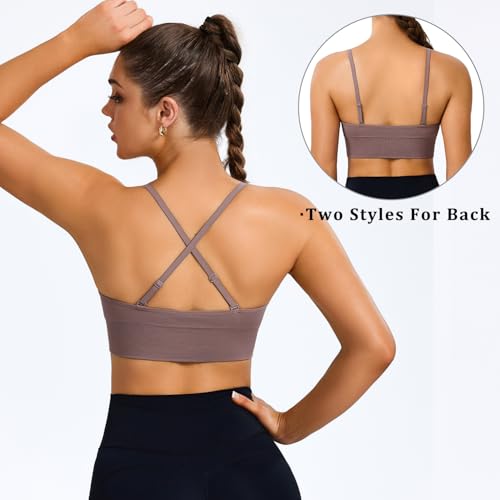 Image of BLUELILY Sports Bras for Women Padded Adjustable Deep V Neck Bra Seamless Spaghetti Strap Criss Cross Light Impact Yoga Bras
