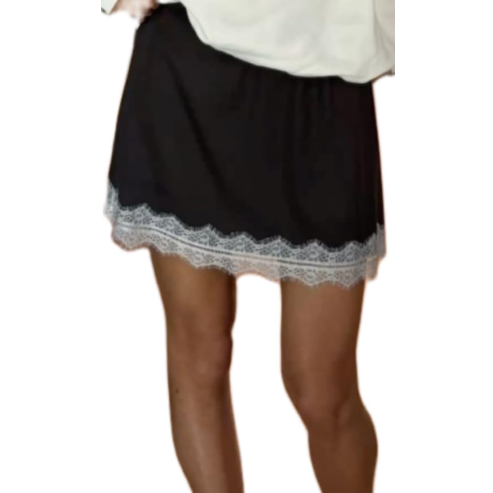 Satin Silk Mini Skirt Women Low Rise Lace Trim A Line Layered Underskirt Half Slip Short Skirts Y2k Shirt Extender