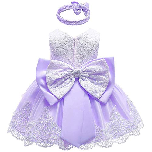 Toddler Baby Girl Embroidered Tutu Ball Gown Lace Dresses with Headwear Ruffle Pageant Party Wedding Flower Dress Purple