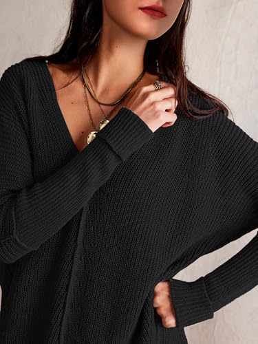 SuperPrity Womens Sweaters V Neck Long Sleeve 2024 Fall Oversized Front Slit Knit Pullover Sweaters Top Casual Trendy Clothes4