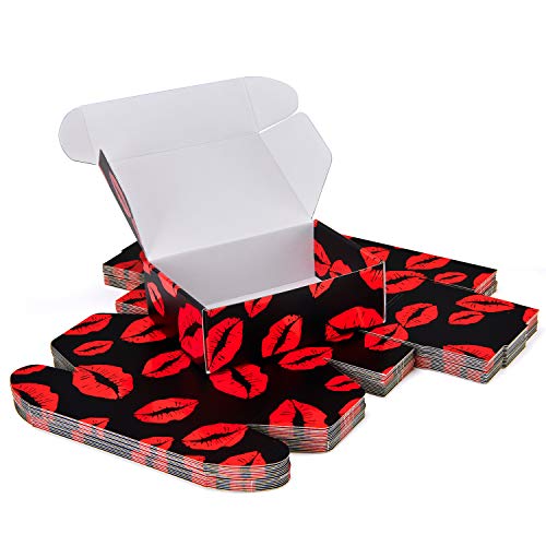 Image of 25 Pack 4x8x2 inch Shipping Boxes for Cosmetics Jewelry Valentines Presents Birthday Gifts, Corrugated Cardboard Box, for Small Business, for Packaging - TONESPAC (Red Lips)