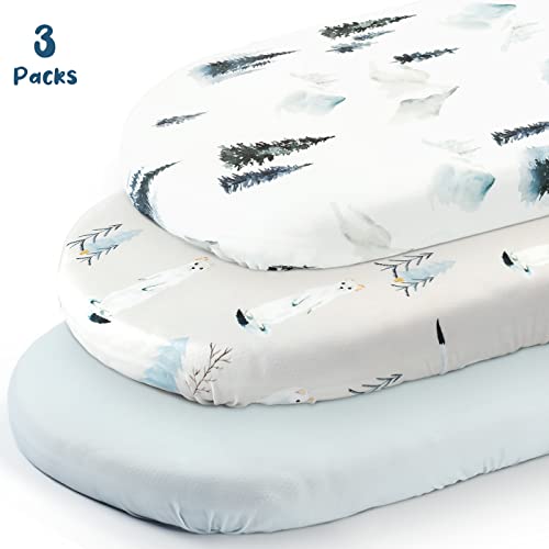Image of GRSSDER Stretchy Ultra Soft Fitted Bassinet Sheet Set 3 Pack, Universal Fit for Bassinets Baby Cradle Moses Basket Oval Rectangle Mattress Snug and Safe, Cute Wild Forest Mongooses for Baby