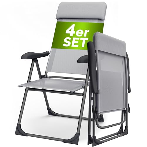 Casaria Gartenstühle 4er Set Klappbar 7-Fach Verstellbar Alu mit hoher Rückenlehne Liegefunktion Faltbar Balkon Campingstuhl Klappstuhl Hochlehner