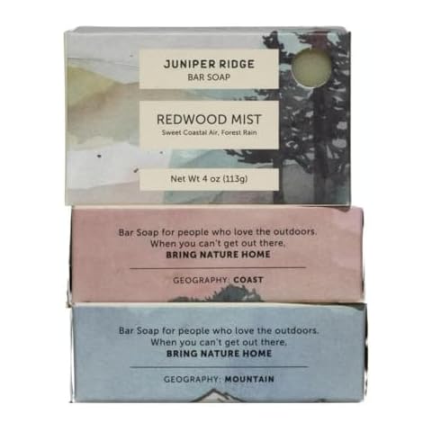 JUNIPER RIDGE - Forest Fog Bar Soap Trio - Cascade Forest, Coastal Pine, & Redwood Mist Mild Castile Bar Soaps (4oz ea) Cover