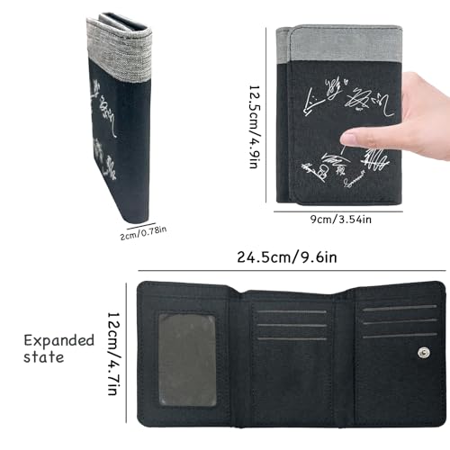 Fortivae Billetera Trifold Stray para Adolescentes, 12.5 x 9 CM Billetera SKZ de Lona Negra, Merchandising KPOP de Stray Kids, Regalo para Fans del KPOP, Estrella (Firma) - imagen 2