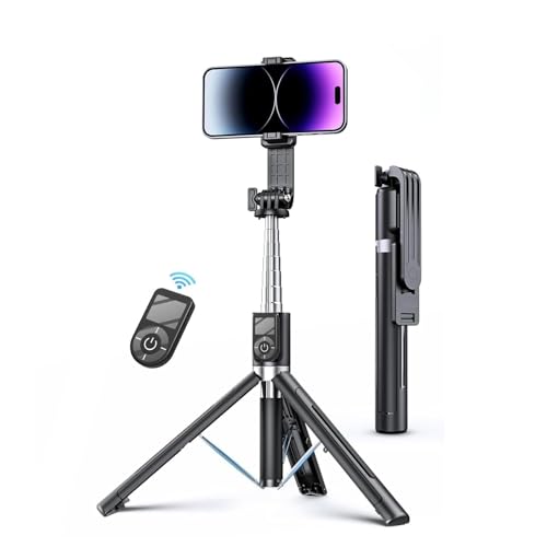 Image of BESTOR Selfie Stick Tripod with Wireless Remote, Extendable 3-in-1 Bluetooth Stand for Vlogging, Photography & Video Calls, Portable & Foldable (Mate Black)