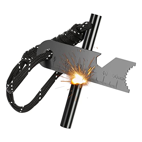 UKOFEW Feuerstein Set, Feuerstarter, Outdoor Ausrüstung zum Feuer Machen, mit Flaschenöffner, Feuerstarter für Outdoor, Survival, Bushcraft, Camping