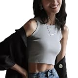 [優億] レディース トップス タンクトップ キャミソール ノースリーブ ニット Uネック ショート丈 へそ出し セクシー