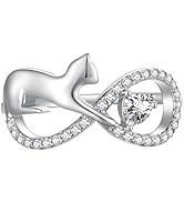 Qings Katze Infinity Ring für Damen 925 Sterling Silber Katzen Unendlichkeit Herz Ringe Süß Tier ...