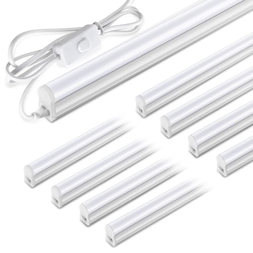 Pak 4FT LED Shop Lights, 2300LM 6500K Cool White, 20W Energy Efficient Linkable Ceiling and Under Cabinet Lighting, T5 Integrated Utility Fixture for Garage, Workshop, Basement, FCC Certified, 8 Pack