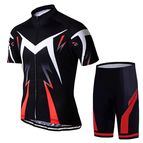 WAZHAKU Conjunto de maillot de ciclismo para hombre, camiseta de manga corta, juego de maillot de verano, transpirable, chándal deportivo, camiseta + pantalones de ciclismo, traje de ciclismo para MTB