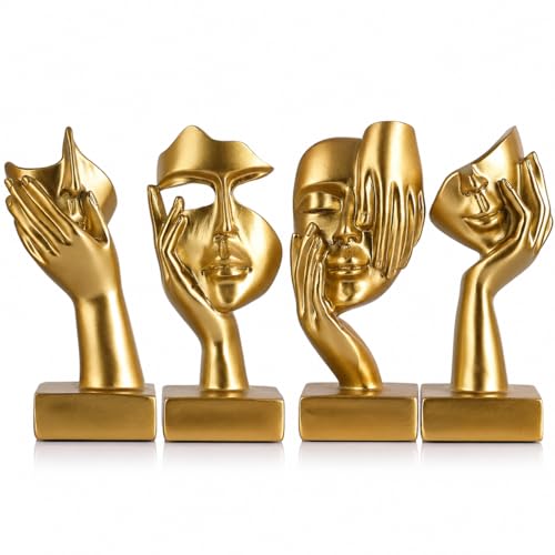 Set de 4 Figuras Pensador Oro Escultura Abstracta miniatura 1