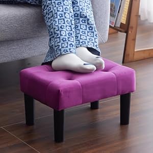 viewcare Ottoman Foot Stool, Purple Small Ottoman footrest, Velvet Soft Footrest Ottoman with Wood Legs, Sofa Footrest Extra Seating for Living Room Entryway Office