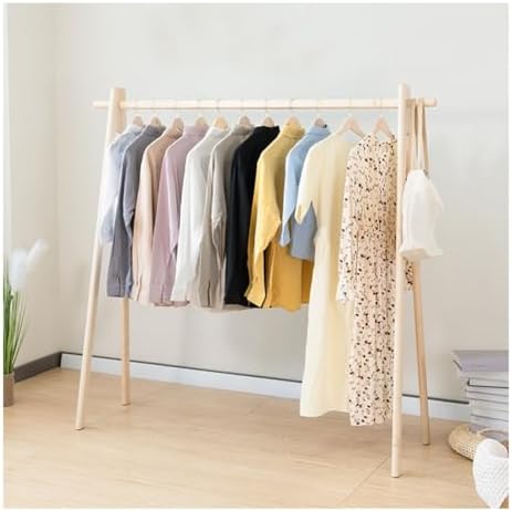Solid Wood Floor-Standing Clothing Rack, Easy to Assemble, Portable Closet Organizer for Coats, Dresses, and Accessories - Stylish Storage Solution