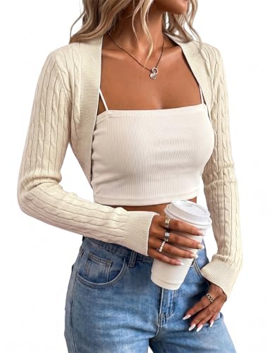 Image of Cropped Cardigan for Women Bolero Shrug Long Sleeve Open Front Lightweight Knit Short Sweater Outerwear Shrugs for Dresses