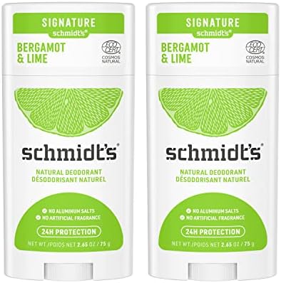Schmidt's Aluminum Free Natural Deodorant For Women And Men, Bergamot & Lime With 24 Hour Odor Protection, Certified Cruelty Free, Vegan Deodorant, 2.65oz 2 Pack