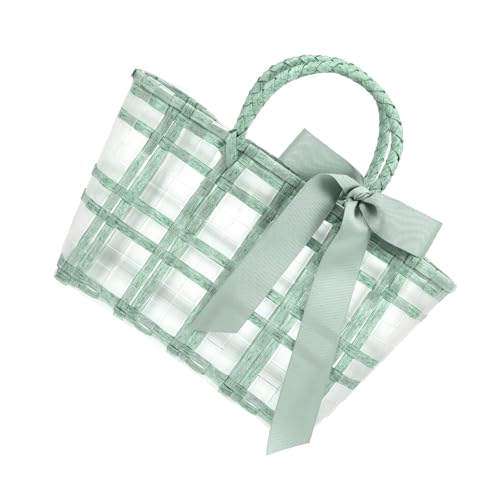 KESYOO Woven Beach Bag Transparent Plastic Capacity Tote for Summer Outdoor Activities for Travel and Household Storage Light Green