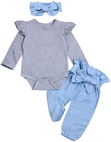 Newborn Baby Girls Clothes Ruffle T-Shirt + Floral Pants + Headband + Hat Outfit Sets