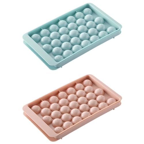 Bandeja de Cubitos de Hielo,2 PCS Cubiteras para Hielo con Tapa Moldes Redondo para Cubitos de Hielo Cubitera Hielo para Congelarse Whisky Cócteles