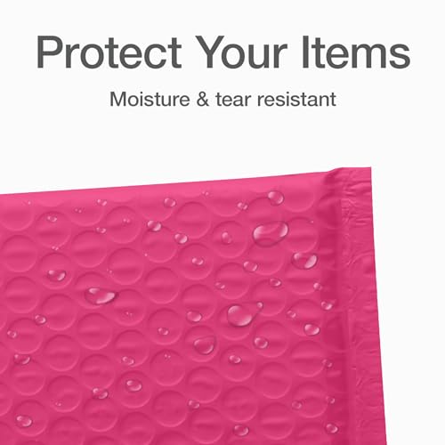 Image of Quality Park Bubble Mailers, 4 x 8 Shipping Envelopes, Self-Seal, Small Pink Padded Envelopes, Redi-Strip Peel Off Closure, 50 Per Box (QUA85917)