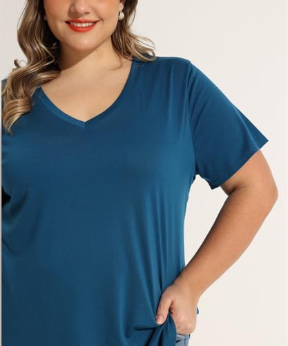 Image of RITERA Women Plus Size Tops Tie Dye V Neck Shirt Floral Camo Summer Short Sleeve Tunic Oversized Ladies Blouse XL-5XL