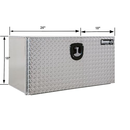 Image of Buyers Products 1706500 Silver Aluminum Underbody Truck Box with Diamond Tread Door, 18x18x24 Inches, Durable Vehicle Tool Box for Storage and Organization