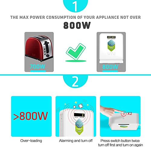 Image of UMI Step Down Voltage Converter 800 Watts 220V to 110V for US Canada Japan Electrical Appliances Use in Europe and Asia 220-240v Power System - Adopt Toroidal Transformer - Stable and Safe
