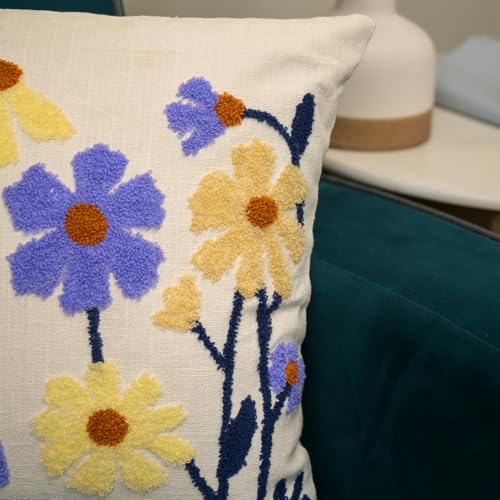 Image of 18X18 Inches Cotton Cushion Covers | Hand Crafted Embroidered Bohemian Cushion Cover for Bedroom | Decorative Boho Cushion Covers for Sofa and Living Room (Set of 1, 18 * 18)