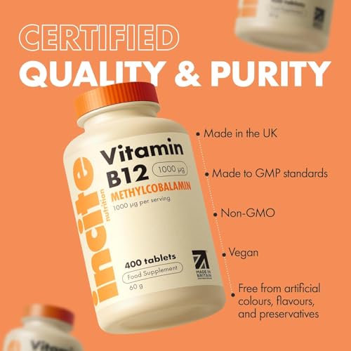 Incite Nutrition Vitamin B12 Tablets 1000 mcg. +1 Year Supply of High Strength Methylcobalamin. Boost Energy and Support Nervous System. Easy to Swallow, Non-GMO, and Suitable for Vegetarians & Vegans - Image 6
