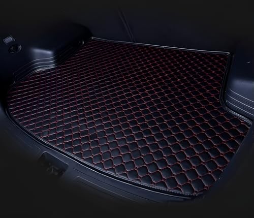 Image of MATRRA Compatible with Volkswagen Vento Custom Fitted Car Trunk /Boot Mat /Dicky Base Leather Car Trunk Mat Complete Set- Waterproof and Washable | Double Layer Mat | Color: Black-Red