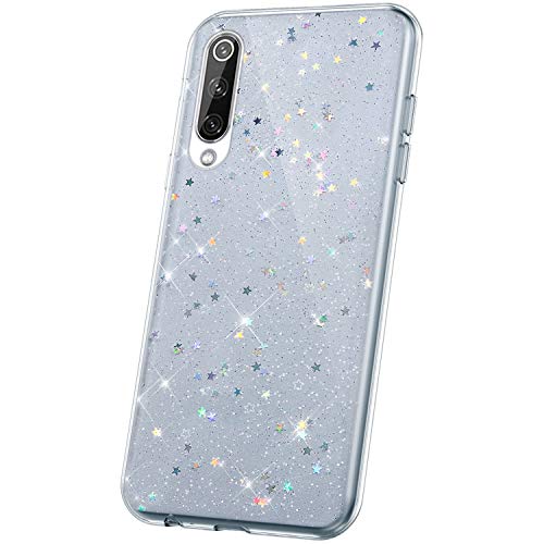 JAWSEU Compatible with Xiaomi Mi 9 Case Bling, Glitter Sparkly Stars Design Soft Slim TPU Silicone Gel Rubber Bumper Case Ultra Thin Shockproof Full Protective Case Cover,Clear-2