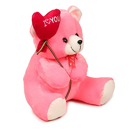 Image of CHIRKUT I Love You' Balloon Heart with Teddy Bear Soft Toy Teddy Bear Plush Stuffed Toy Cute & Romantic Plush Gift for Girlfriend, Boyfriend, Wife Valentine (Pink) (BOLLON Teddy Pink)