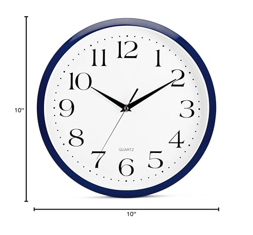 Image of Bernhard Products Navy Wall Clock Silent Non Ticking - 12 Inch Quality Quartz Battery Operated Round Easy to Read Home /Kitchen /Office /Classroom /School Clock