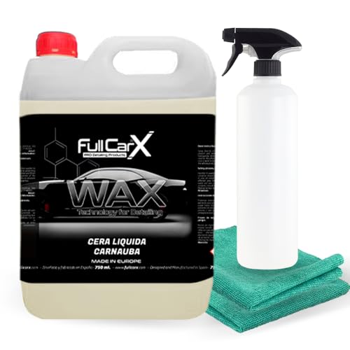 FULLCARX Wax Technology 5 Litros Cera Carnauba Líquida para Coche Alto Brillo Protección Duradera Poder Hidrofóbico Repele Agua, Aplicación Fácil Limpiador Seco Producto Limpieza Detailing Profesional