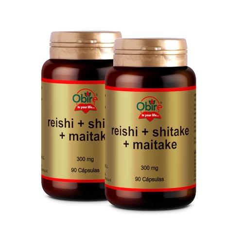 Obire Suplemento Alimenticio de Reishi + Shitake + Maitake 300 mg Complemento Alimenticio a Base de Hongos Fortalece el Sistema Inmune   90 Cᰳulas, Pack 2 unidades